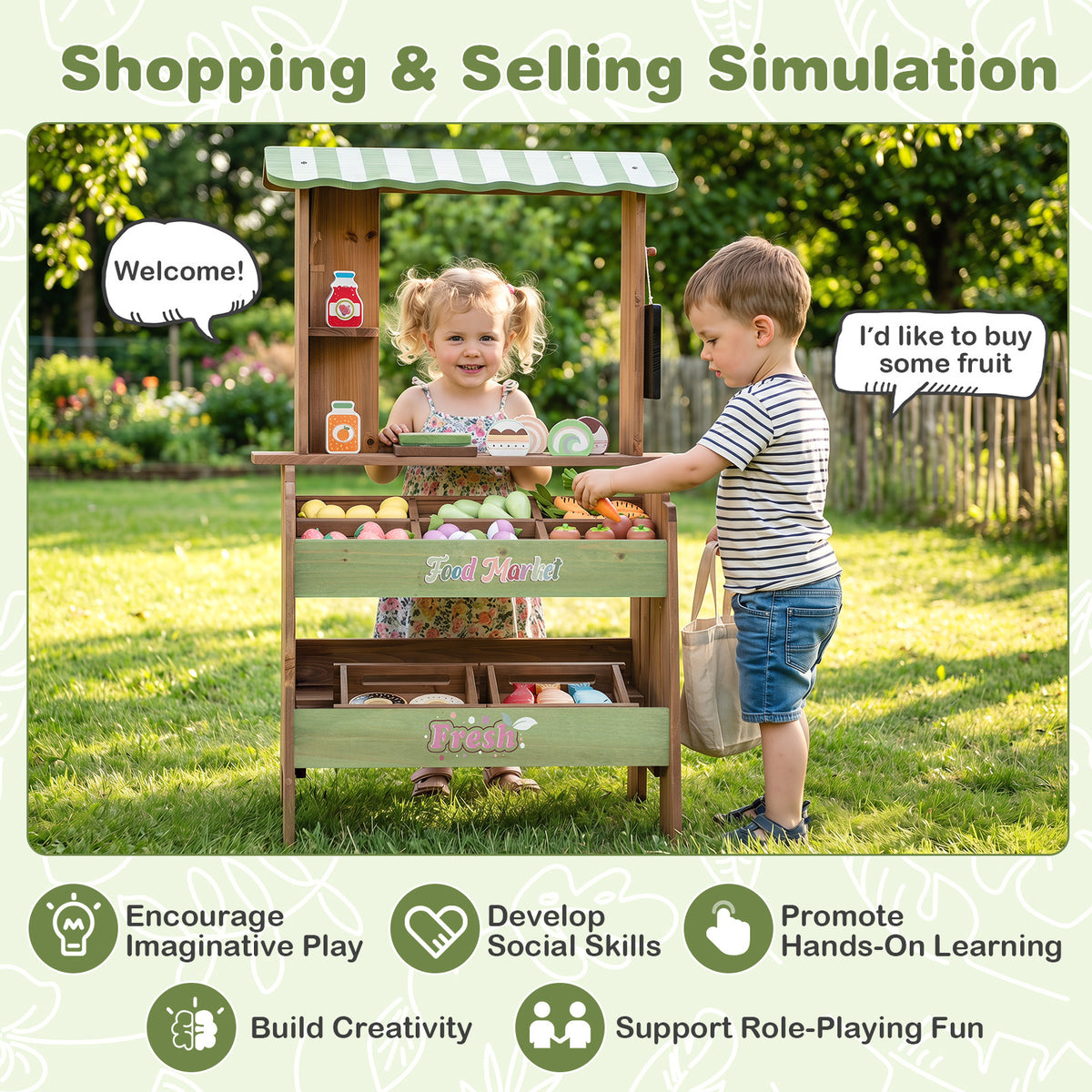 Wooden Mud Grocery Store for Kids | 43 Accessories & Chalkboard