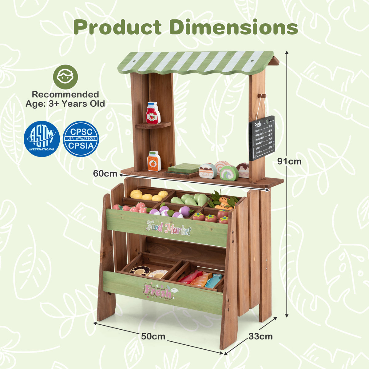 Wooden Mud Grocery Store for Kids | 43 Accessories & Chalkboard