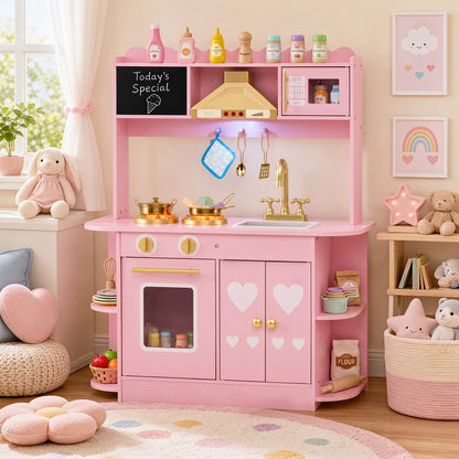 Pink Wooden Play Kitchen | Real Lights Sounds & Accessories