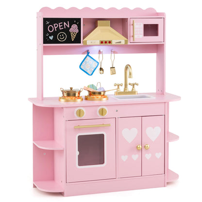 Pink Wooden Play Kitchen | Real Lights Sounds & Accessories
