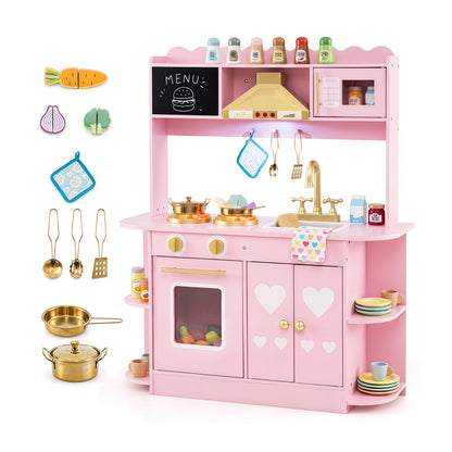 Pink Wooden Play Kitchen | Real Lights Sounds & Accessories