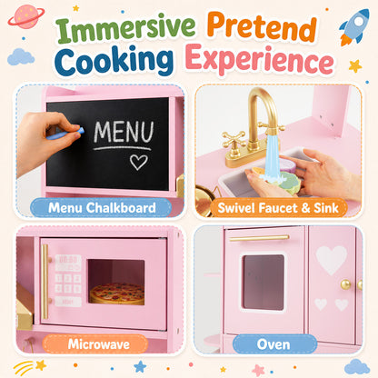 Pink Wooden Play Kitchen | Real Lights Sounds & Accessories