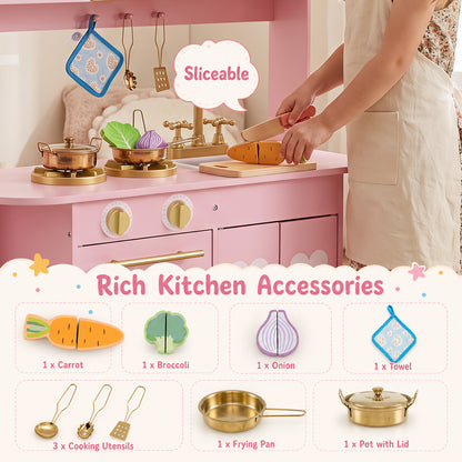 Pink Wooden Play Kitchen | Real Lights Sounds & Accessories