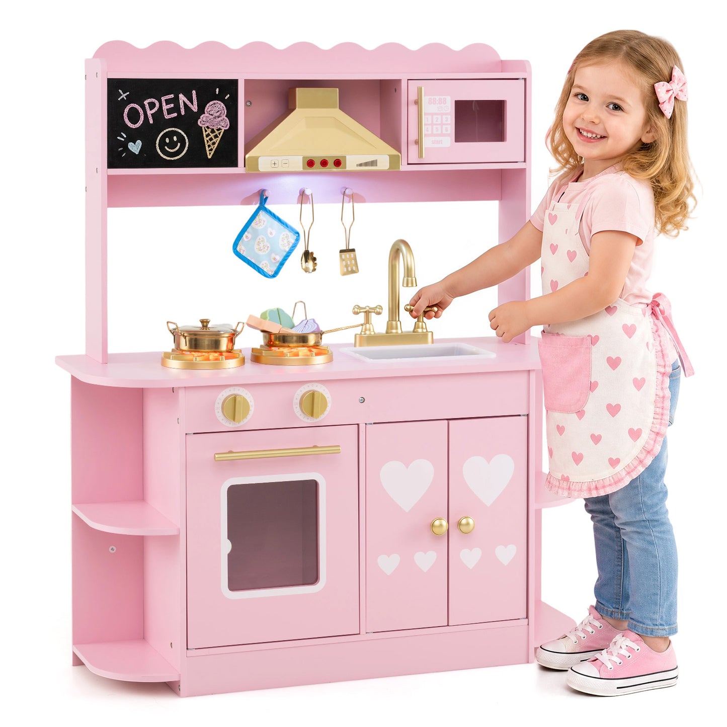 Pink Wooden Play Kitchen | Real Lights Sounds & Accessories