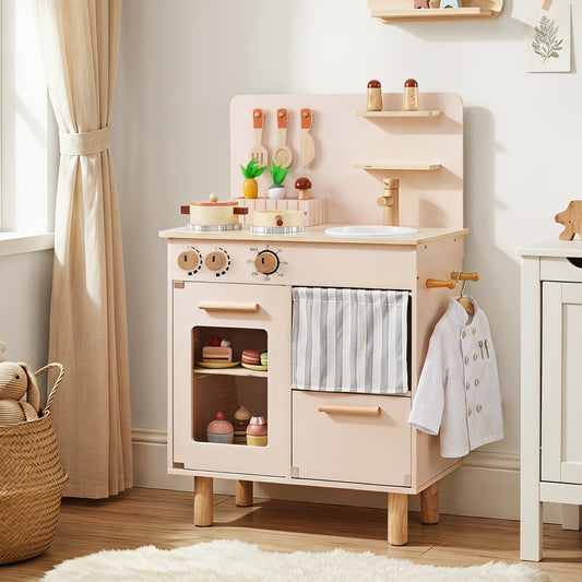 Costway Wooden Play Kitchen for Kids and Role-Play Gift for Boys-Beige