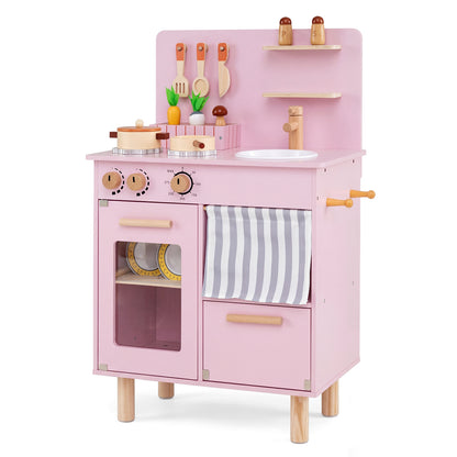 Pink Wooden Play Kitchen Set | Role Play Toy for Kids