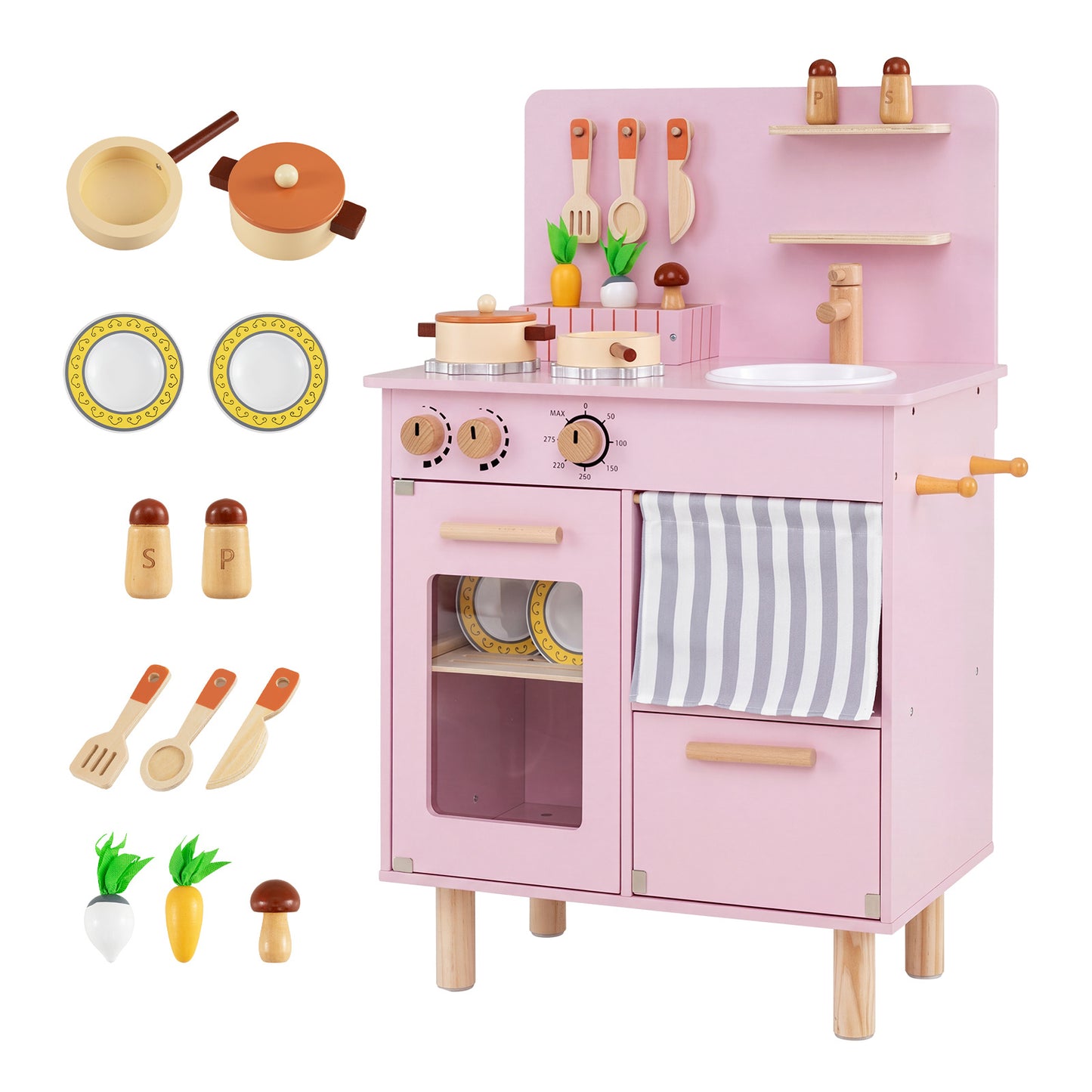 Pink Wooden Play Kitchen Set | Role Play Toy for Kids