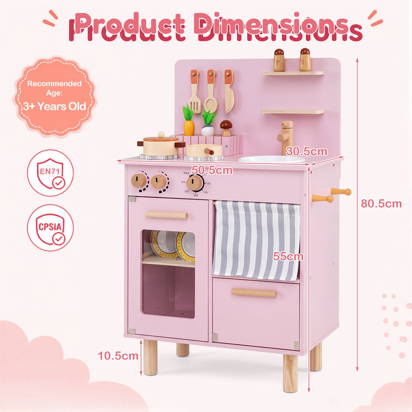 Pink Wooden Play Kitchen Set | Role Play Toy for Kids