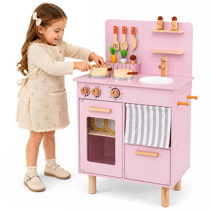 Pink Wooden Play Kitchen Set | Role Play Toy for Kids