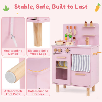 Pink Wooden Play Kitchen Set | Role Play Toy for Kids