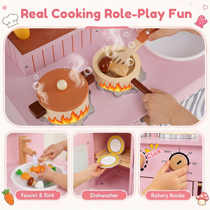 Pink Wooden Play Kitchen Set | Role Play Toy for Kids