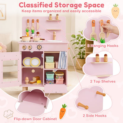 Pink Wooden Play Kitchen Set | Role Play Toy for Kids