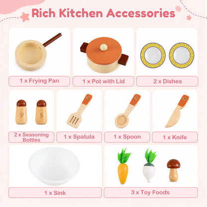 Pink Wooden Play Kitchen Set | Role Play Toy for Kids