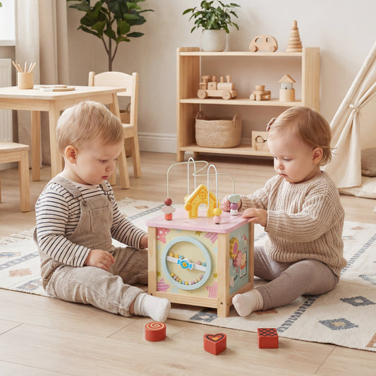 Multi-Color Wooden Activity Cube | 7 Games Bead Maze Storage