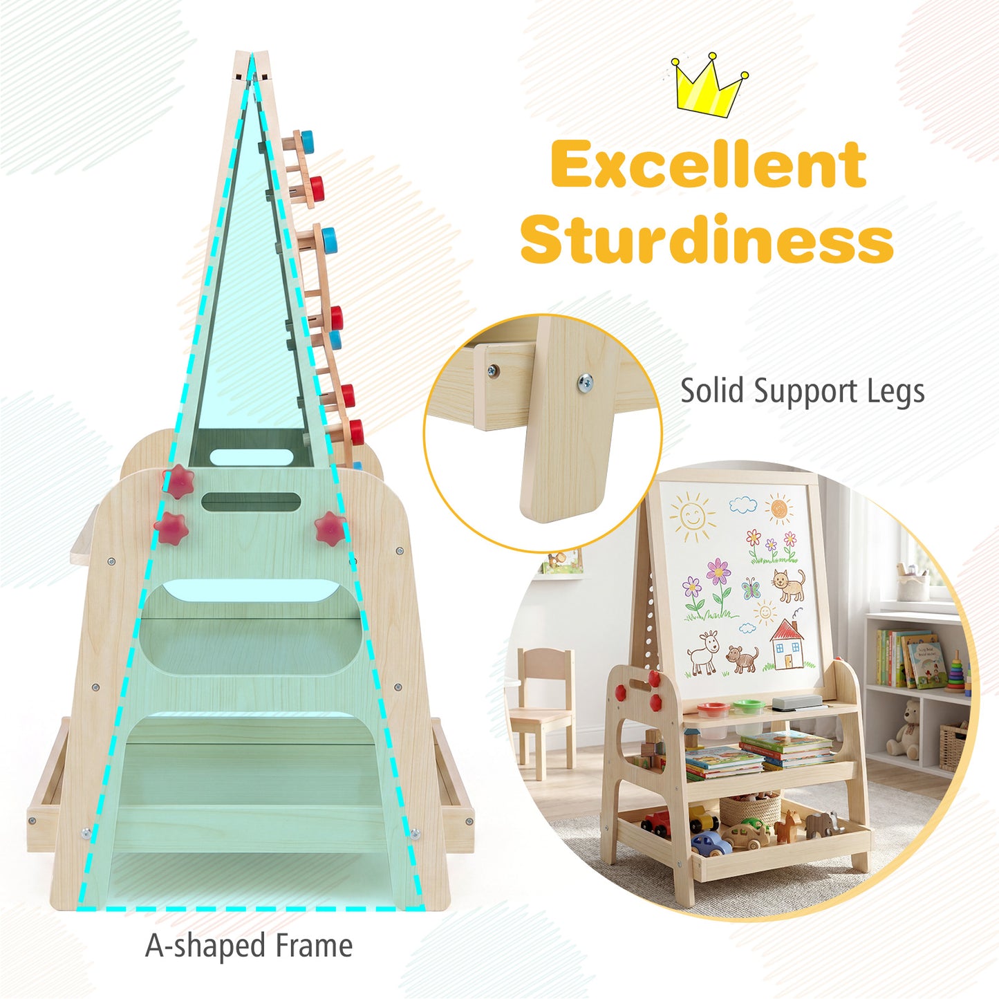 2 In 1 Natural Wooden Kids Easel | Whiteboard & Marble Run