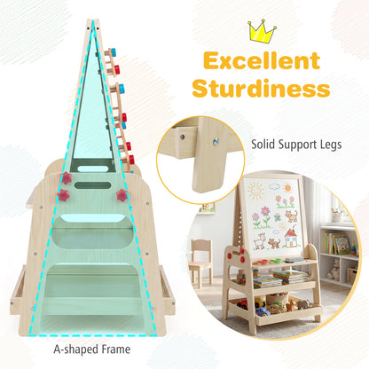 2 In 1 Natural Wooden Kids Easel | Whiteboard & Marble Run