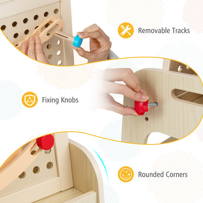 2 In 1 Natural Wooden Kids Easel | Whiteboard & Marble Run