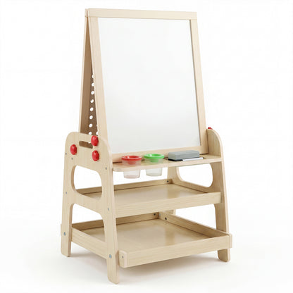 2 In 1 Natural Wooden Kids Easel | Whiteboard & Marble Run