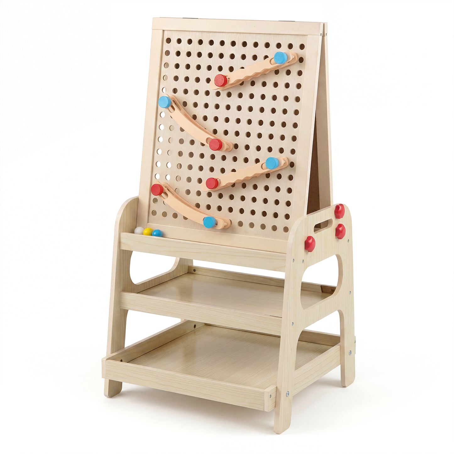 2 In 1 Natural Wooden Kids Easel | Whiteboard & Marble Run