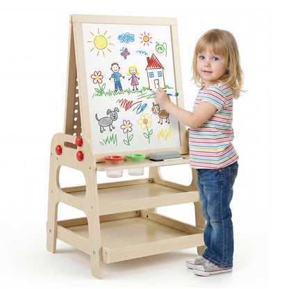 2 In 1 Natural Wooden Kids Easel | Whiteboard & Marble Run