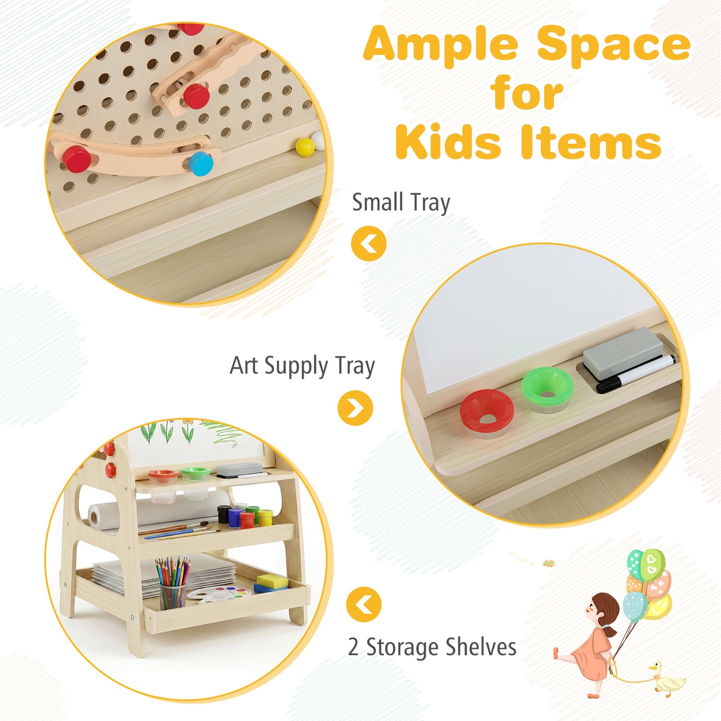 2 In 1 Natural Wooden Kids Easel | Whiteboard & Marble Run