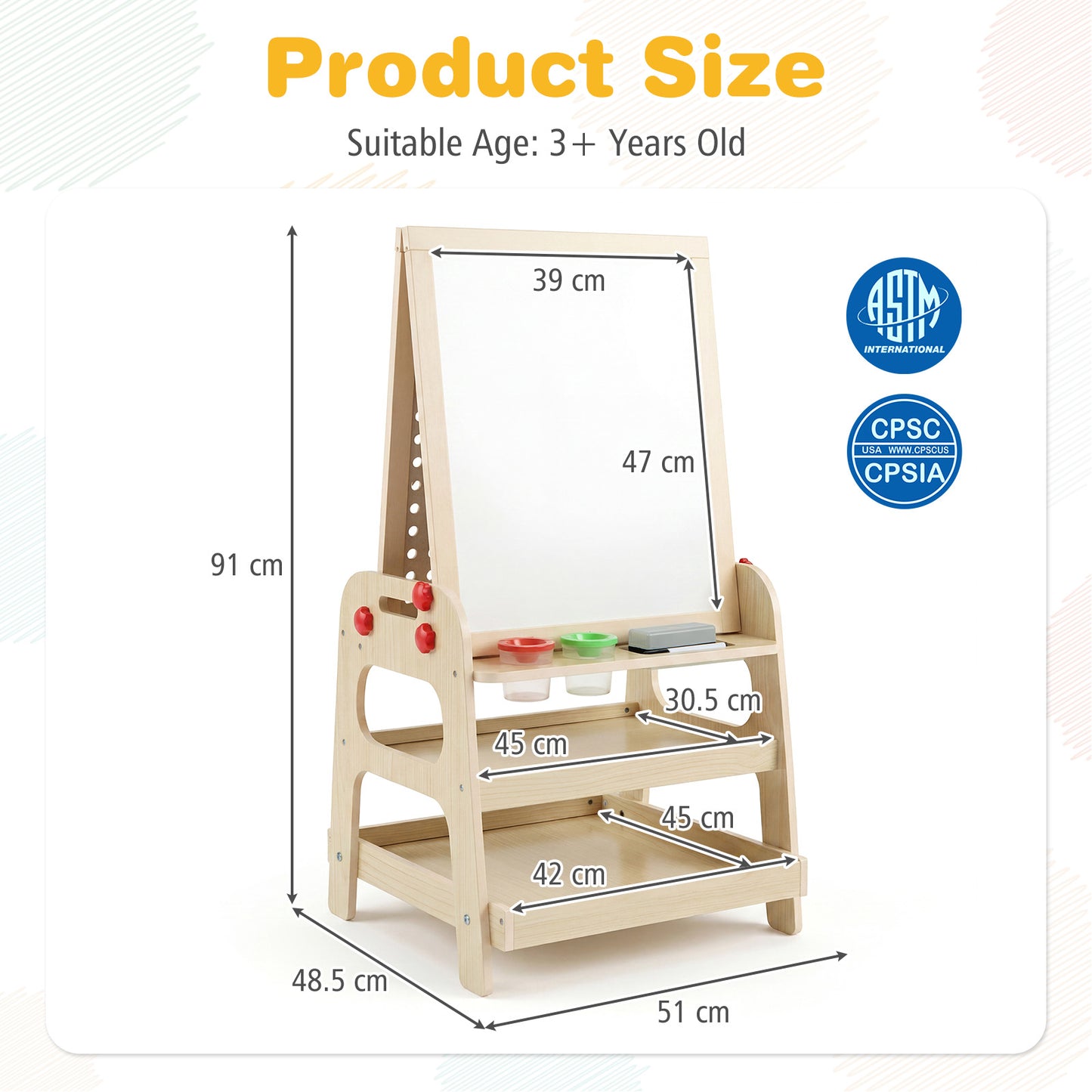 2 In 1 Natural Wooden Kids Easel | Whiteboard & Marble Run