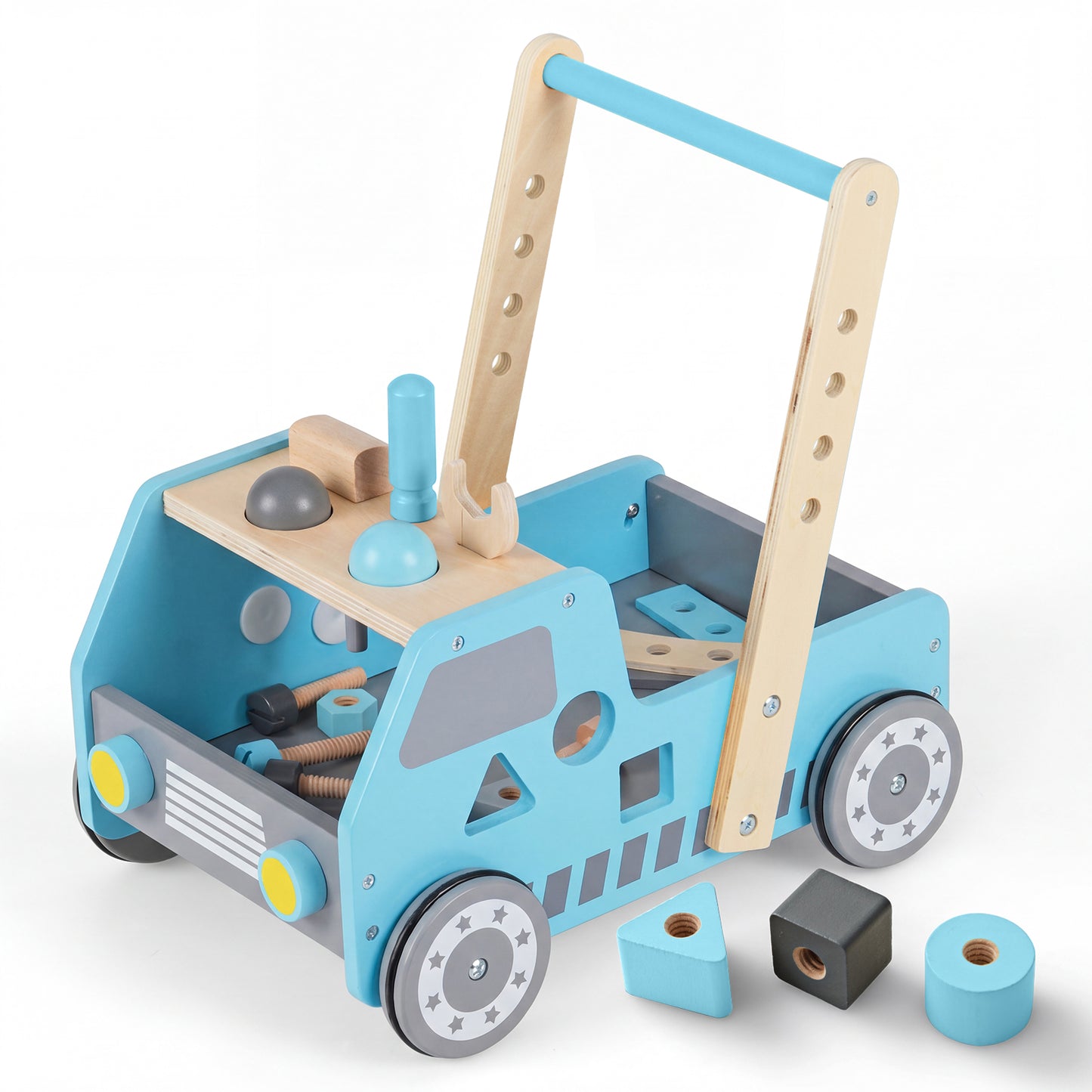Blue 2-In-1 Wooden Baby Walker | Adjustable Speed & Storage