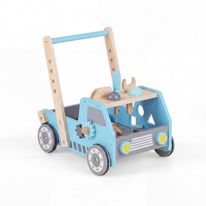 Blue 2-In-1 Wooden Baby Walker | Adjustable Speed & Storage