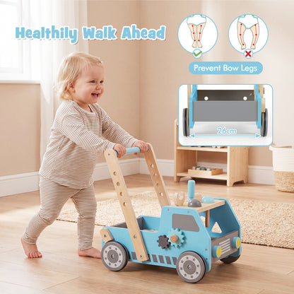 Blue 2-In-1 Wooden Baby Walker | Adjustable Speed & Storage