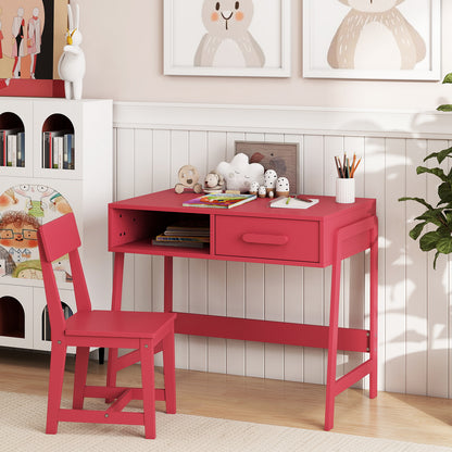 Wooden Kids Desk Chair Set | Storage Drawer Hutch | Pink