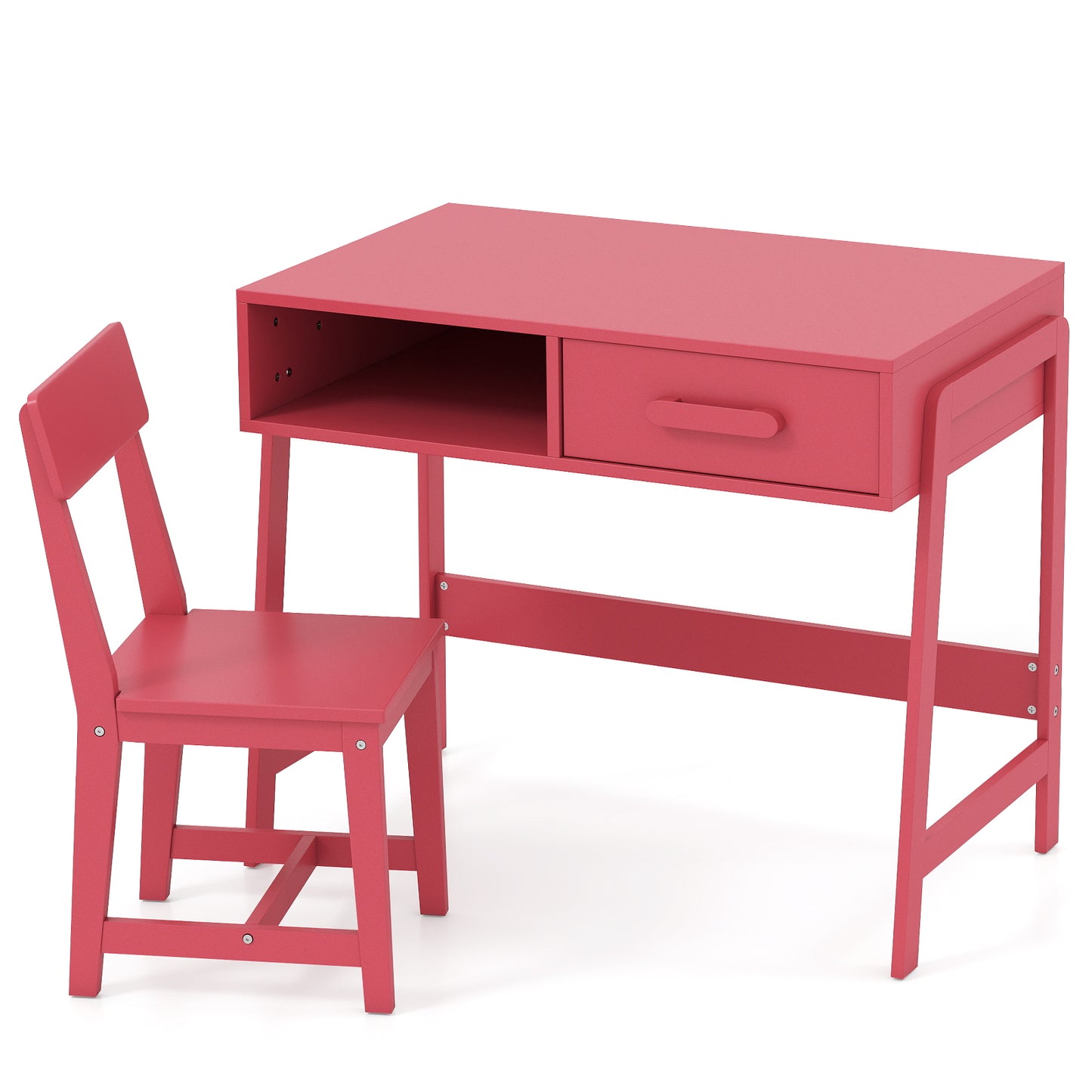 Wooden Kids Desk Chair Set | Storage Drawer Hutch | Pink