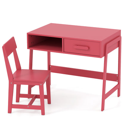 Wooden Kids Desk Chair Set | Storage Drawer Hutch | Pink