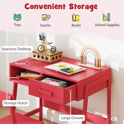 Wooden Kids Desk Chair Set | Storage Drawer Hutch | Pink
