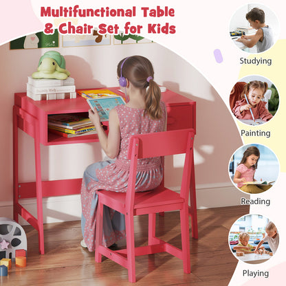 Wooden Kids Desk Chair Set | Storage Drawer Hutch | Pink