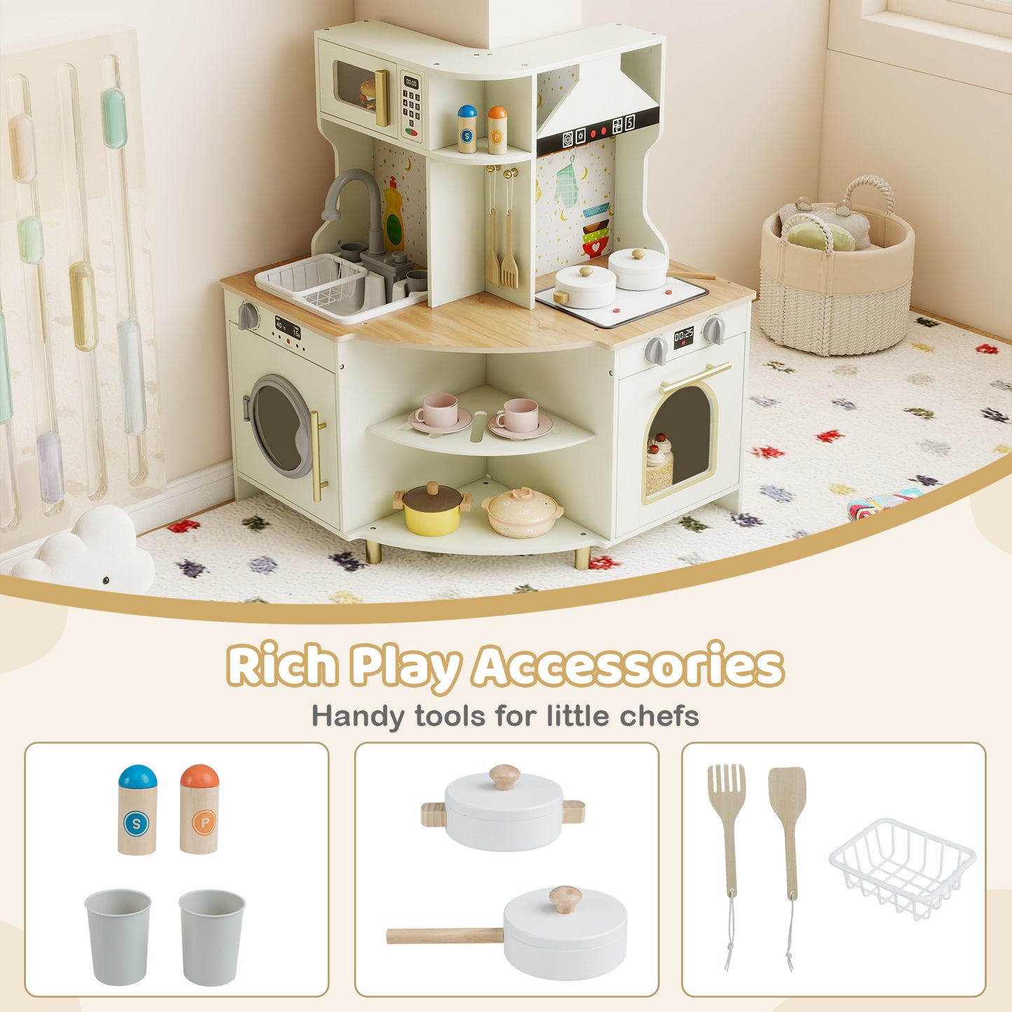 Beige Corner Kitchen Playset | Water Cycle & LED Stove Sounds