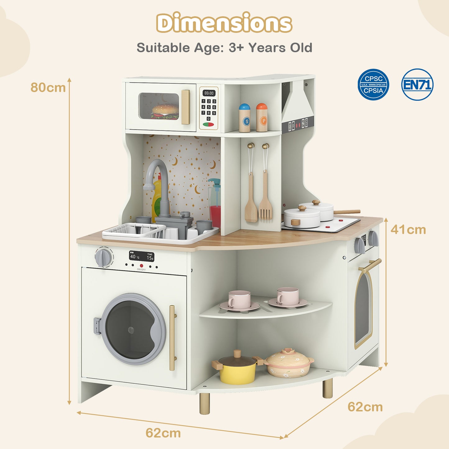 Beige Corner Kitchen Playset | Water Cycle & LED Stove Sounds