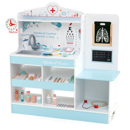 24-Piece Wooden Doctor Play Set | Blue Medical Kit Toys