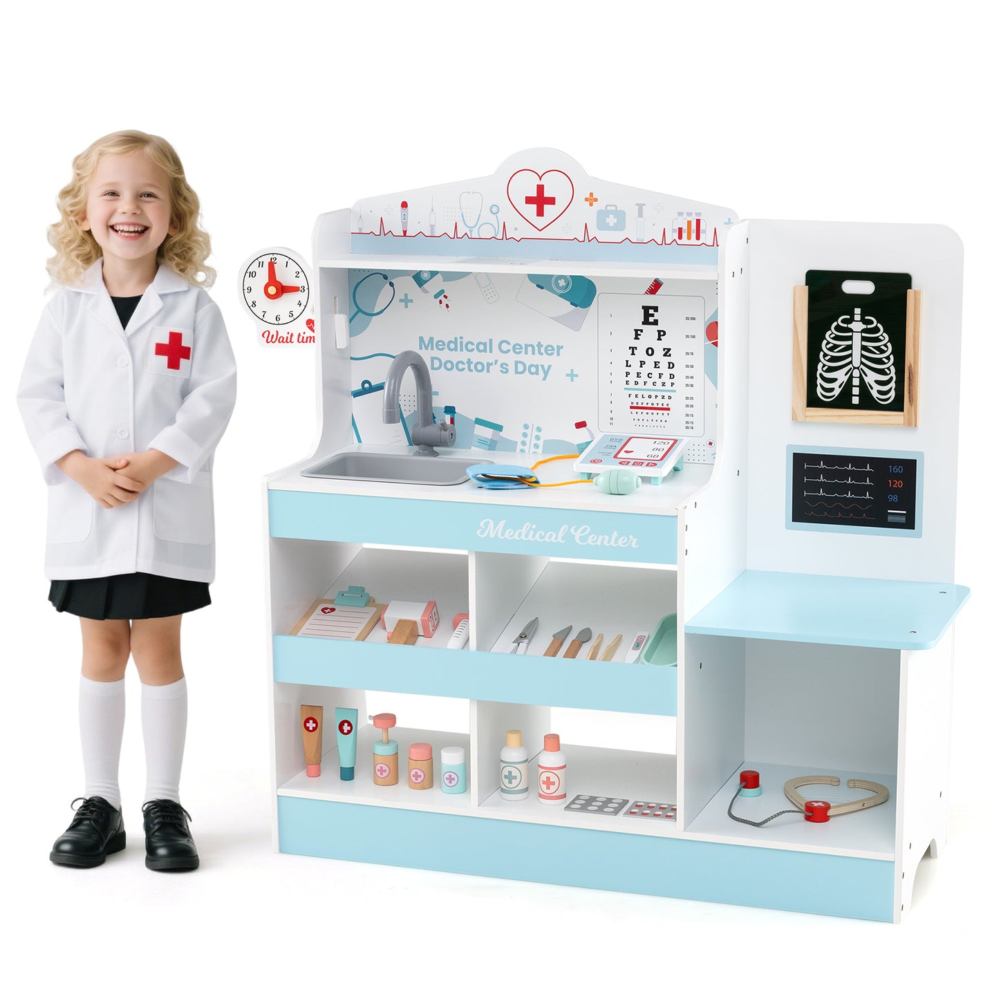 24-Piece Wooden Doctor Play Set | Blue Medical Kit Toys