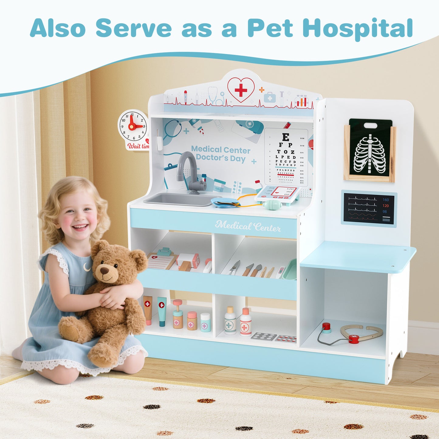 24-Piece Wooden Doctor Play Set | Blue Medical Kit Toys