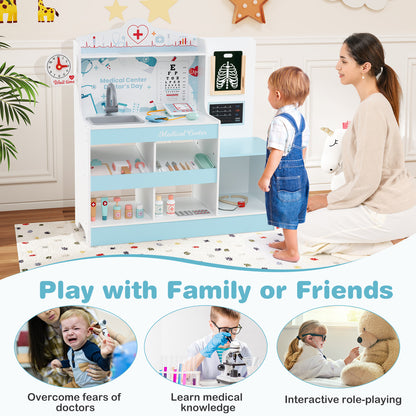 24-Piece Wooden Doctor Play Set | Blue Medical Kit Toys