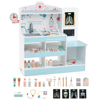 24-Piece Wooden Doctor Play Set | Blue Medical Kit Toys