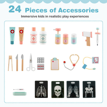 24-Piece Wooden Doctor Play Set | Blue Medical Kit Toys