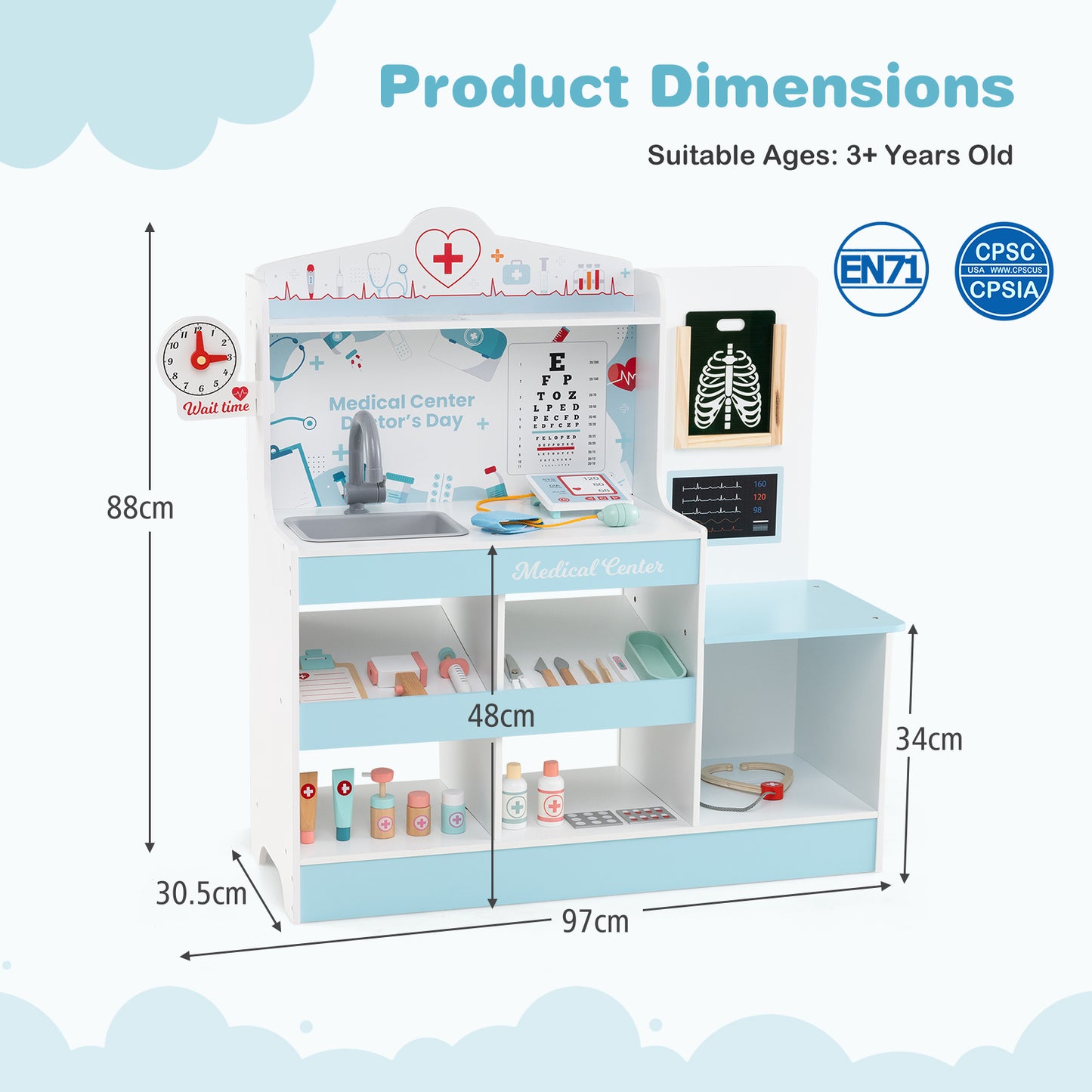 24-Piece Wooden Doctor Play Set | Blue Medical Kit Toys