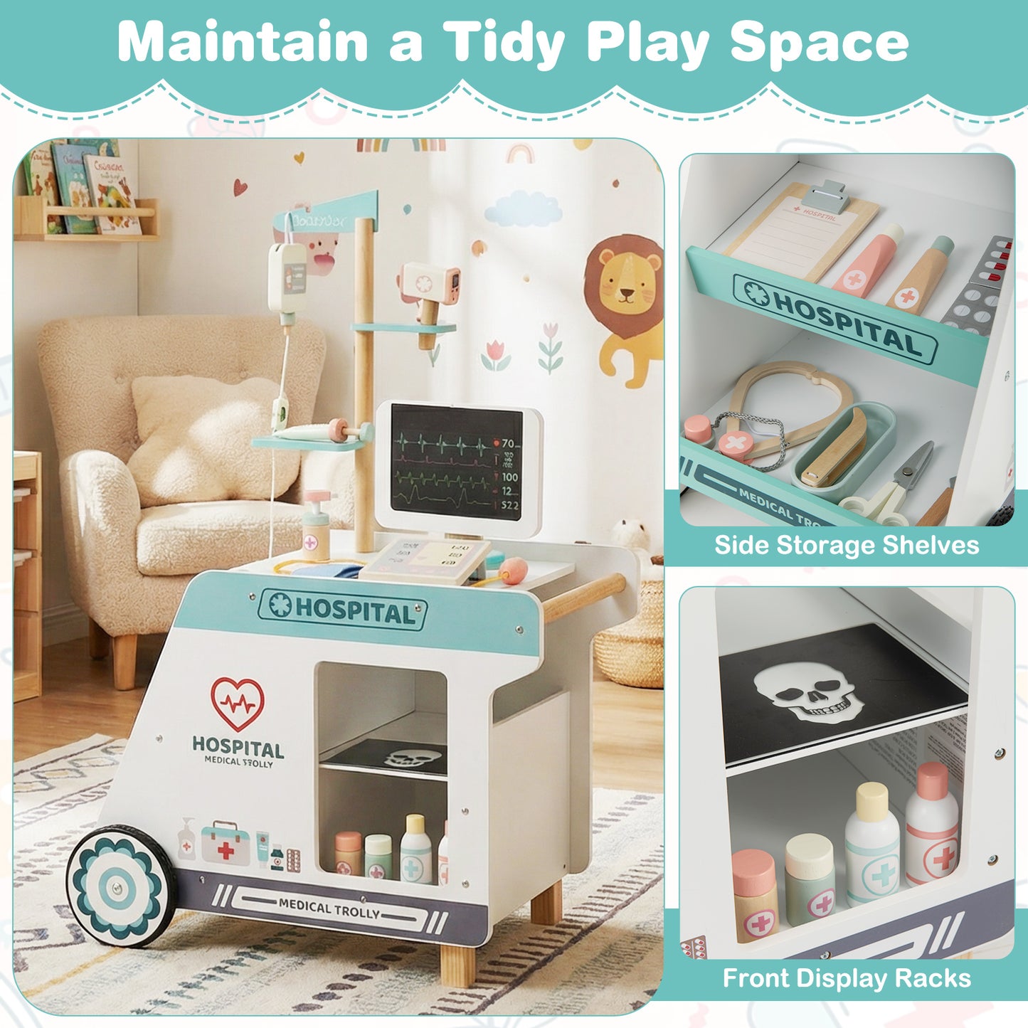 Wooden Doctor Playset Green | CT Machine & Medical Accessories