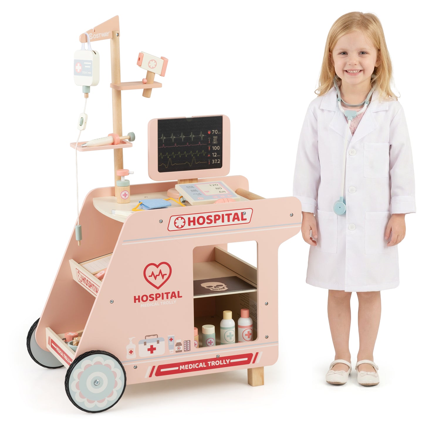 Pink Wooden Doctor Playset | CT Machine & Medical Accessories