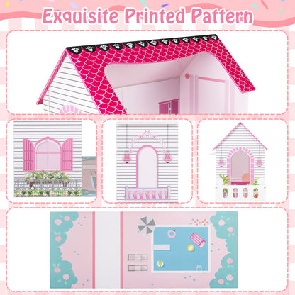 Pink Wooden Dollhouse 3-Story | 17 Furniture Pieces & Pool