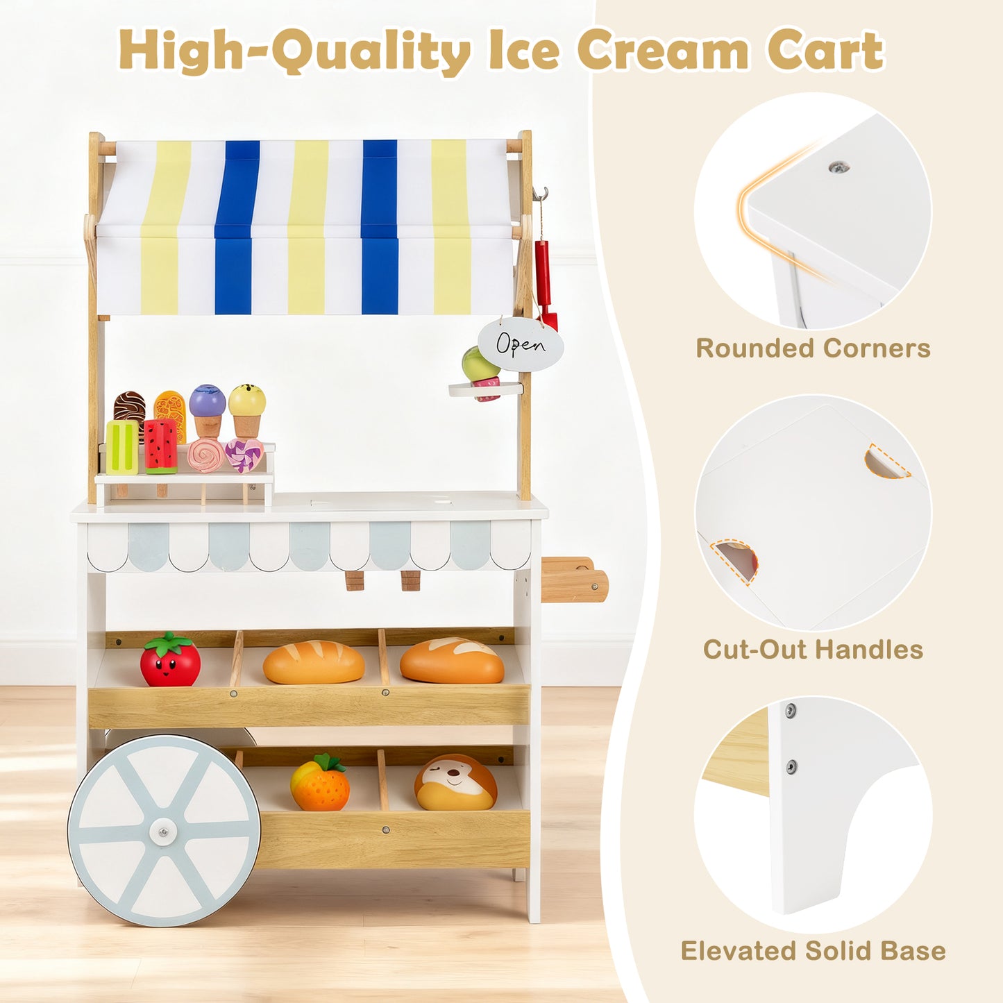 White Wooden Ice Cream Cart | 2-in-1 Mobile Play Store