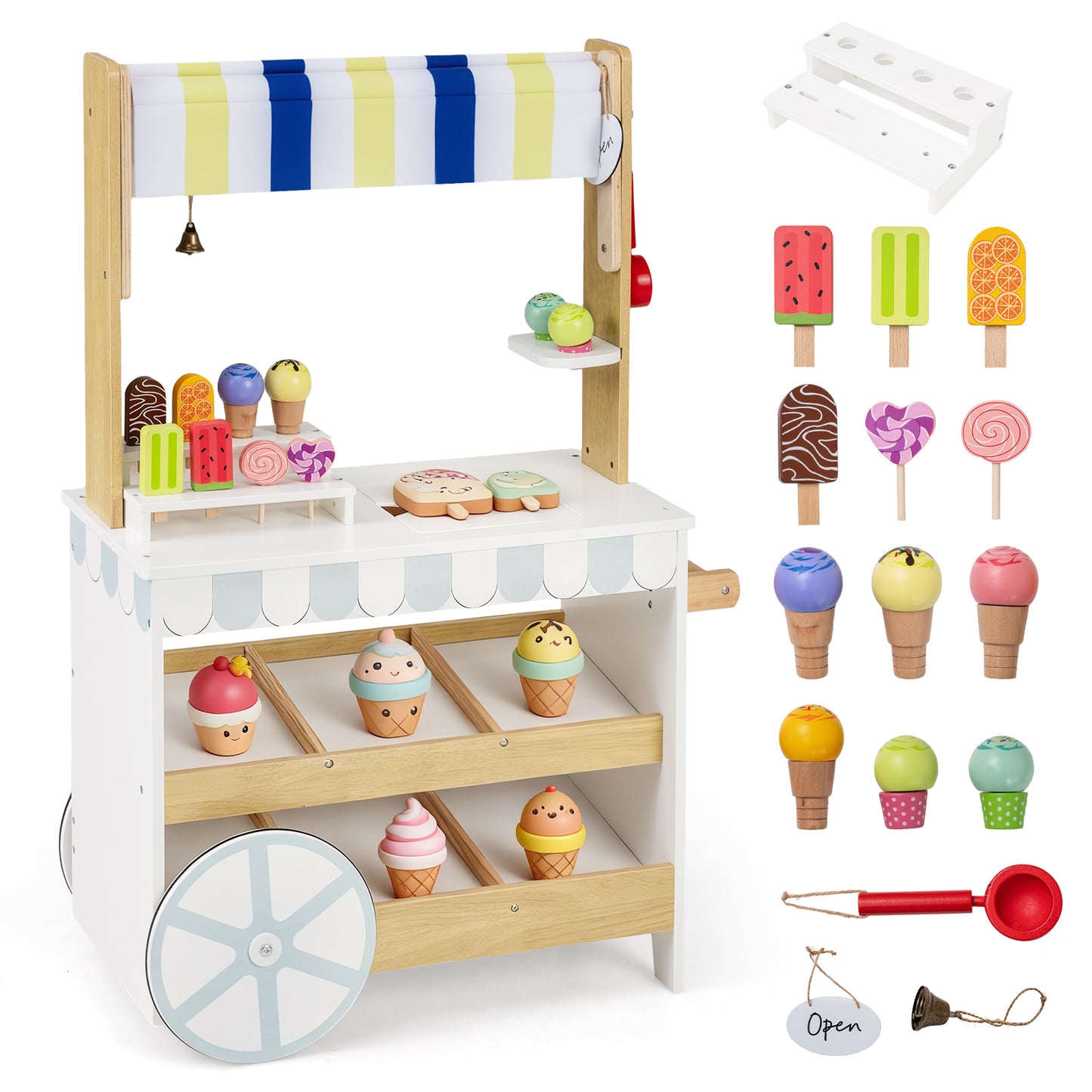 White Wooden Ice Cream Cart | 2-in-1 Mobile Play Store