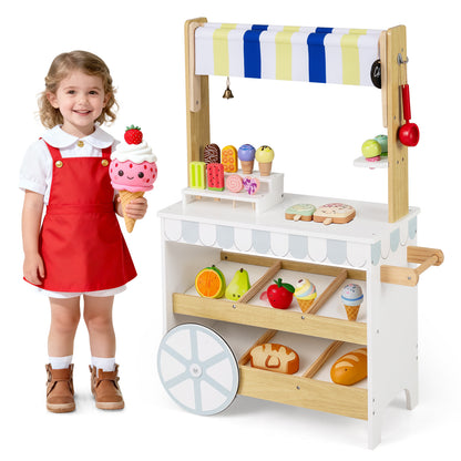 White Wooden Ice Cream Cart | 2-in-1 Mobile Play Store