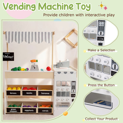 Natural Wood Kids Grocery Store Playset | Shopping Cart Vending